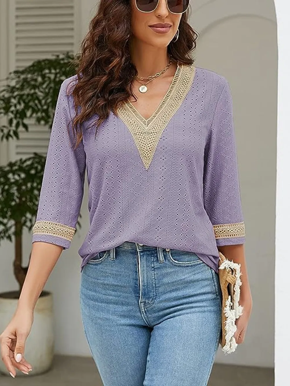V-Neck Eyelet Blouse, image 28