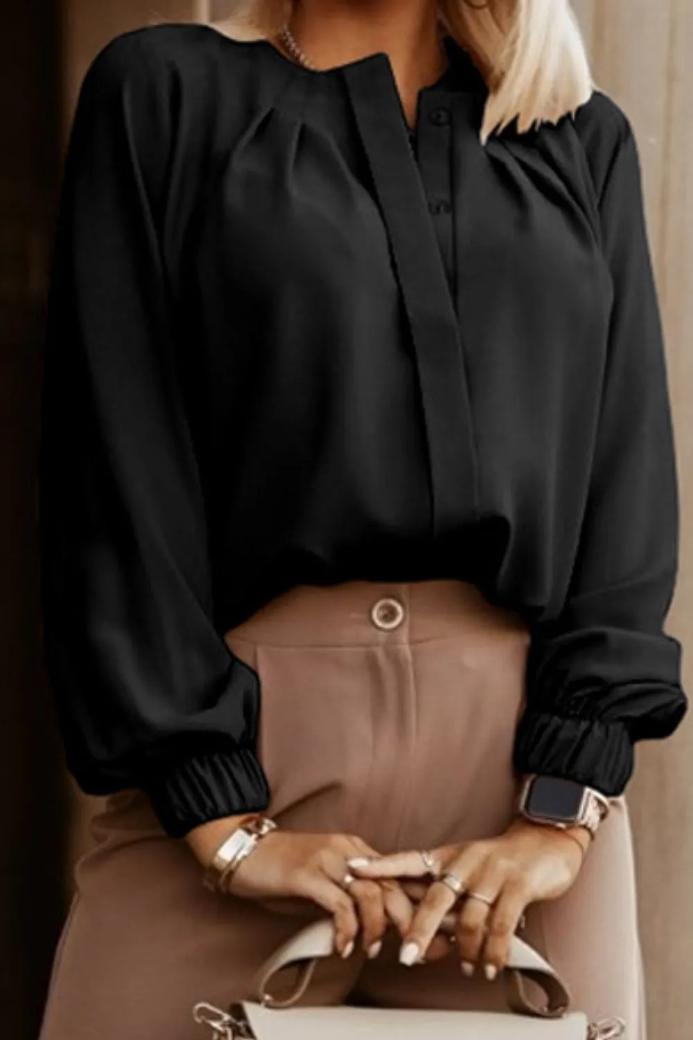 Button Up Round Neck Long Sleeve Shirt, image 32
