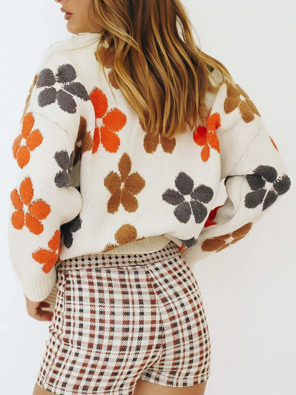 Floral V-Neck Button Up Long Sleeve Cardigan, image 2