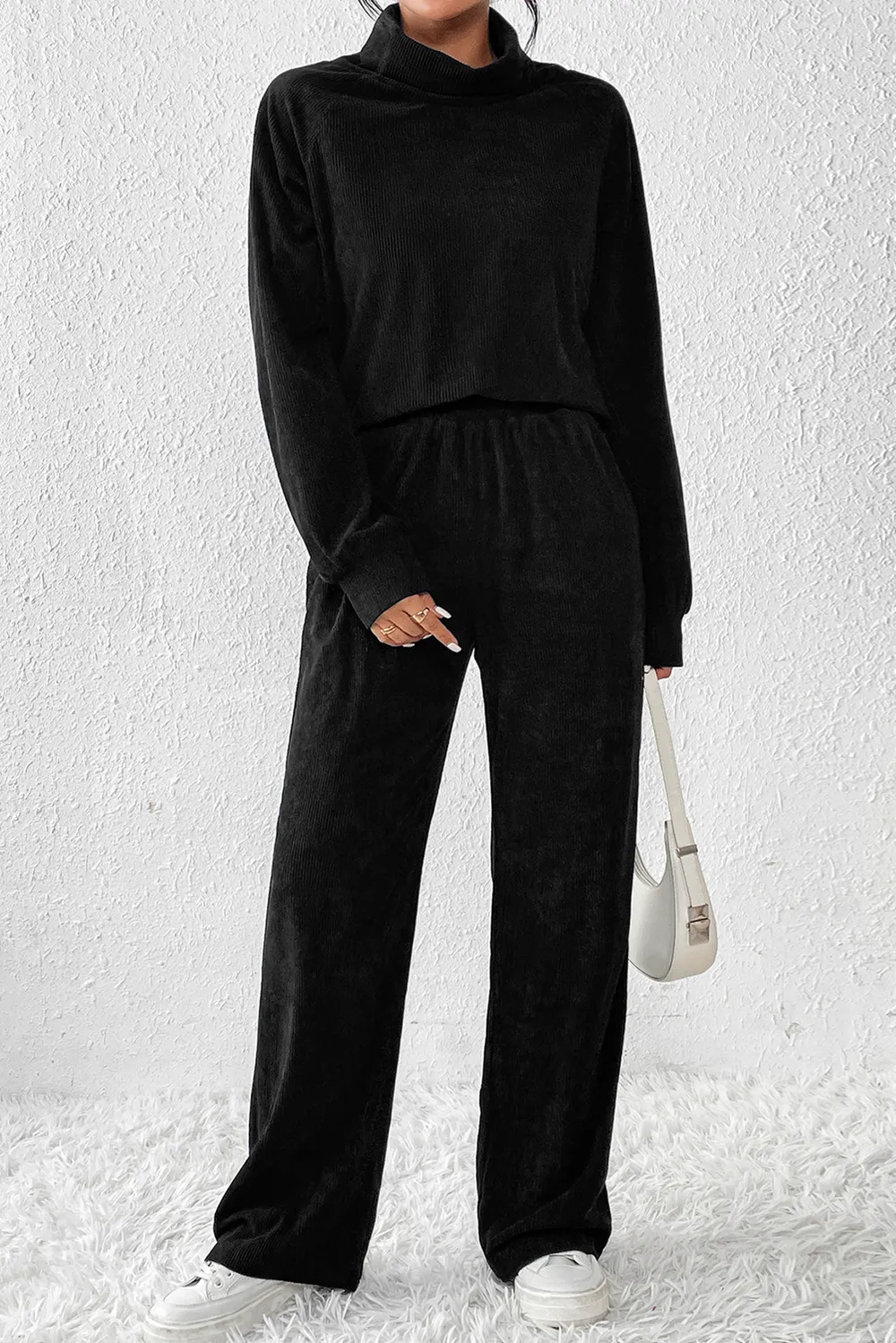 Ribbed Long Sleeve Top and Pants Set, image 3
