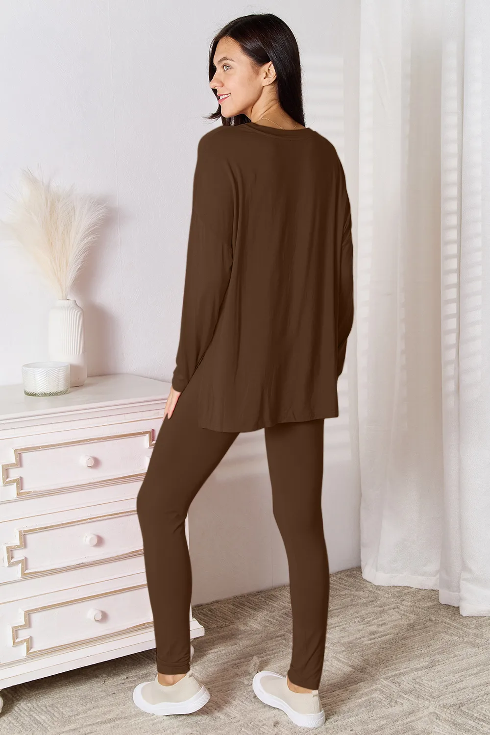 Full Size V-Neck Soft Rayon Long Sleeve Top and Pants Lounge Set, image 20
