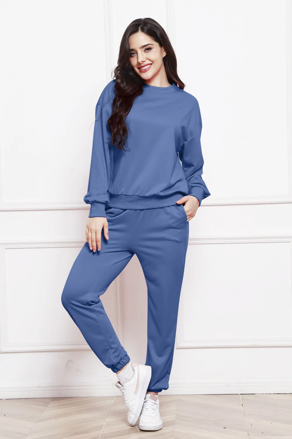 Round Neck Long Sleeve Sweatshirt and Pants Set, image 7