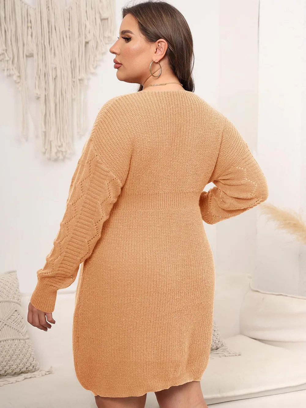 Plus Size Dropped Shoulder Long Sleeve Knit Mini Dress, image 11