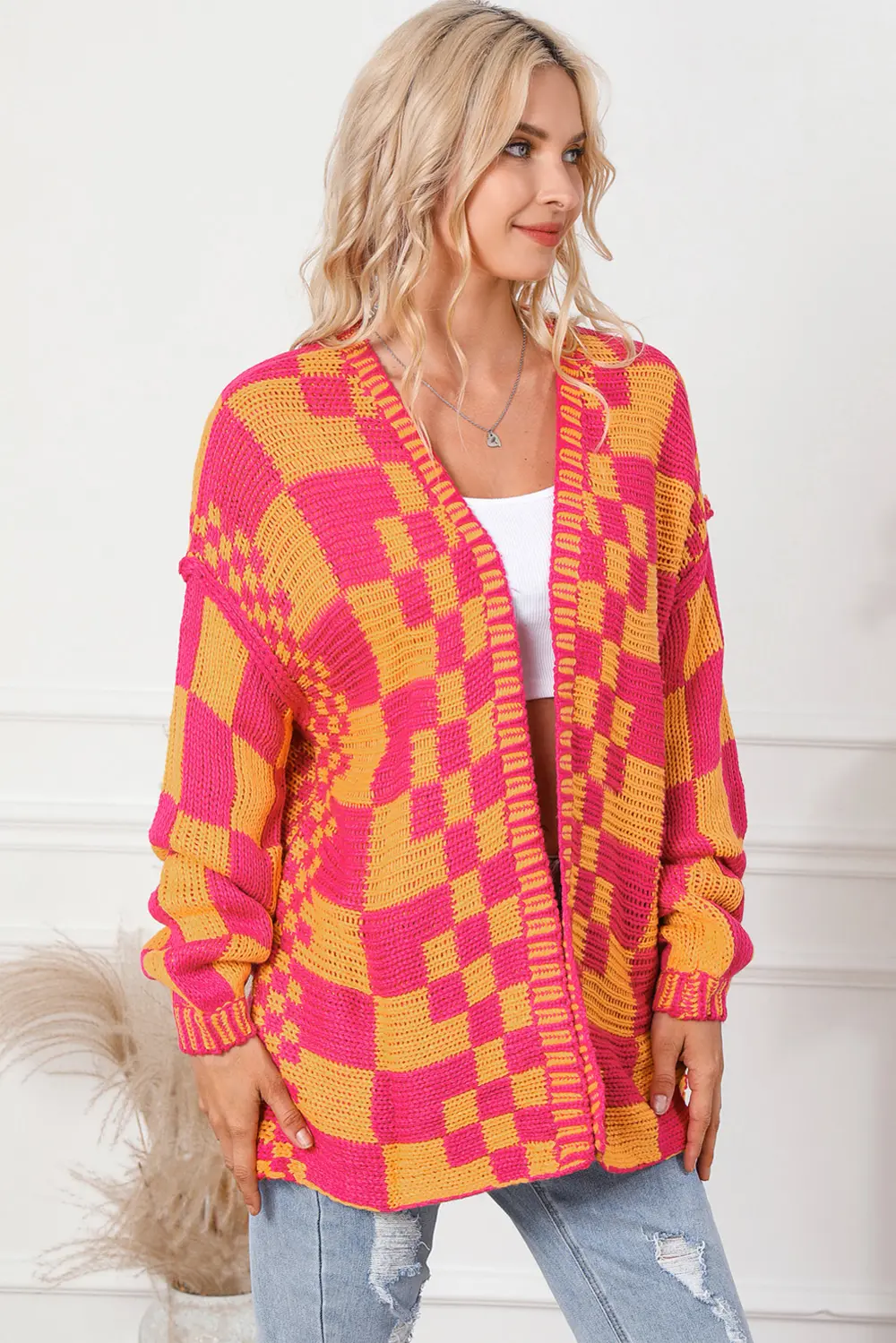 Contrast Exposed Seam Open Front Cardigan, image 4