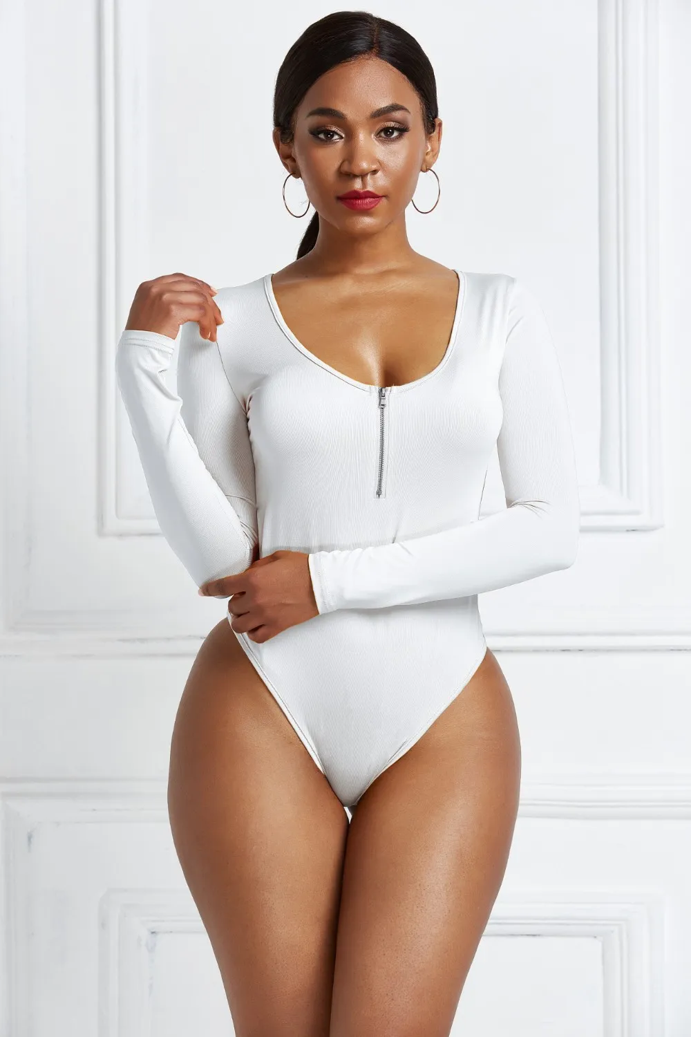 Half Zip Scoop Neck Long Sleeve Bodysuit, image 30