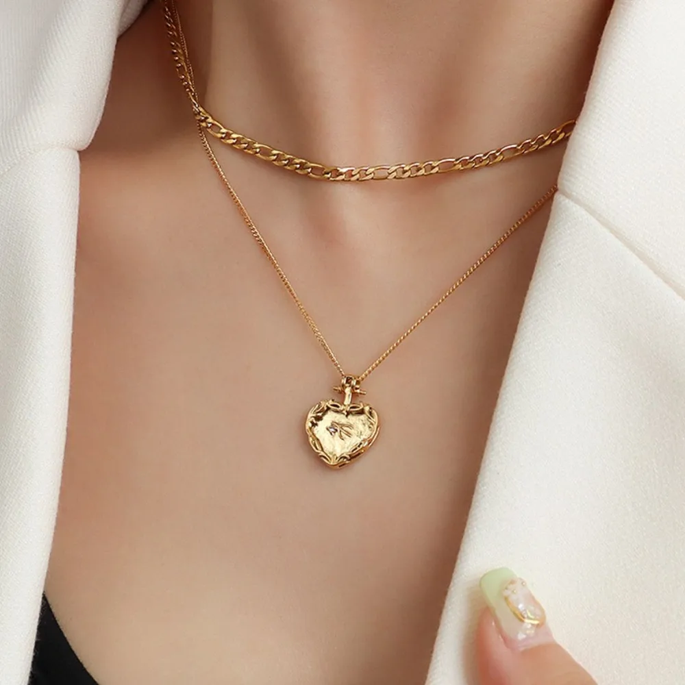 Heart Shape Double-Layered Stainless Steel Necklace, image 2