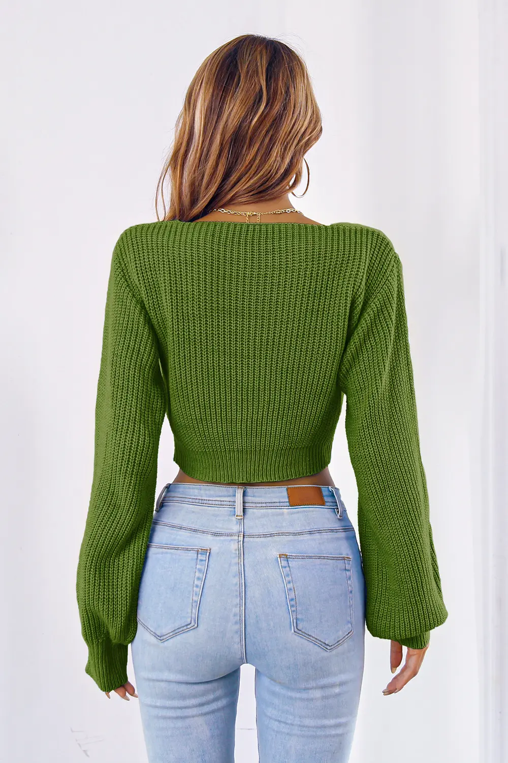 Bow V-Neck Long Sleeve Cropped Sweater, image 13