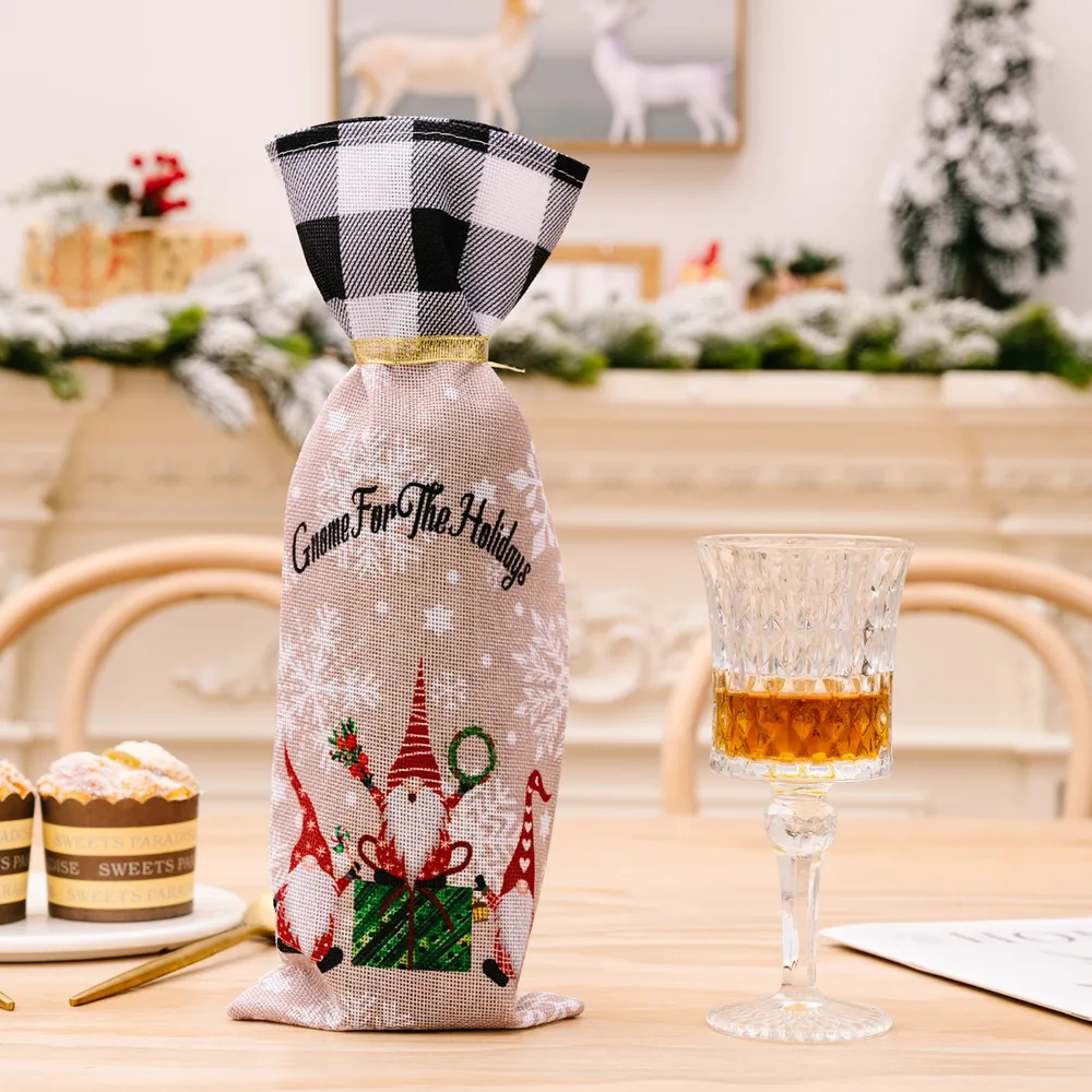 2-Piece Christmas Plaid Wine Bottle Covers, image 3