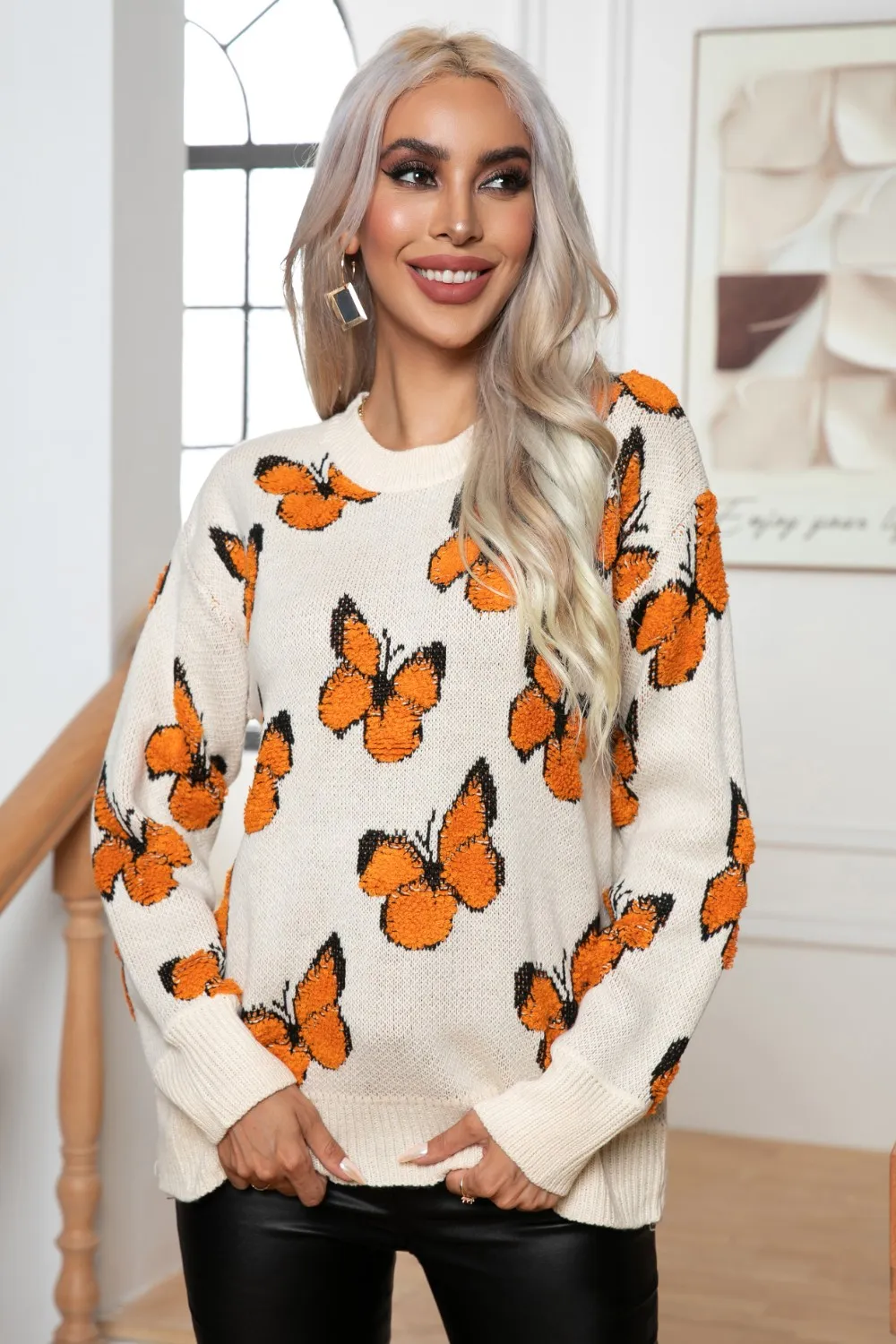 Butterfly Round Neck Long Sleeve Sweater, image 3