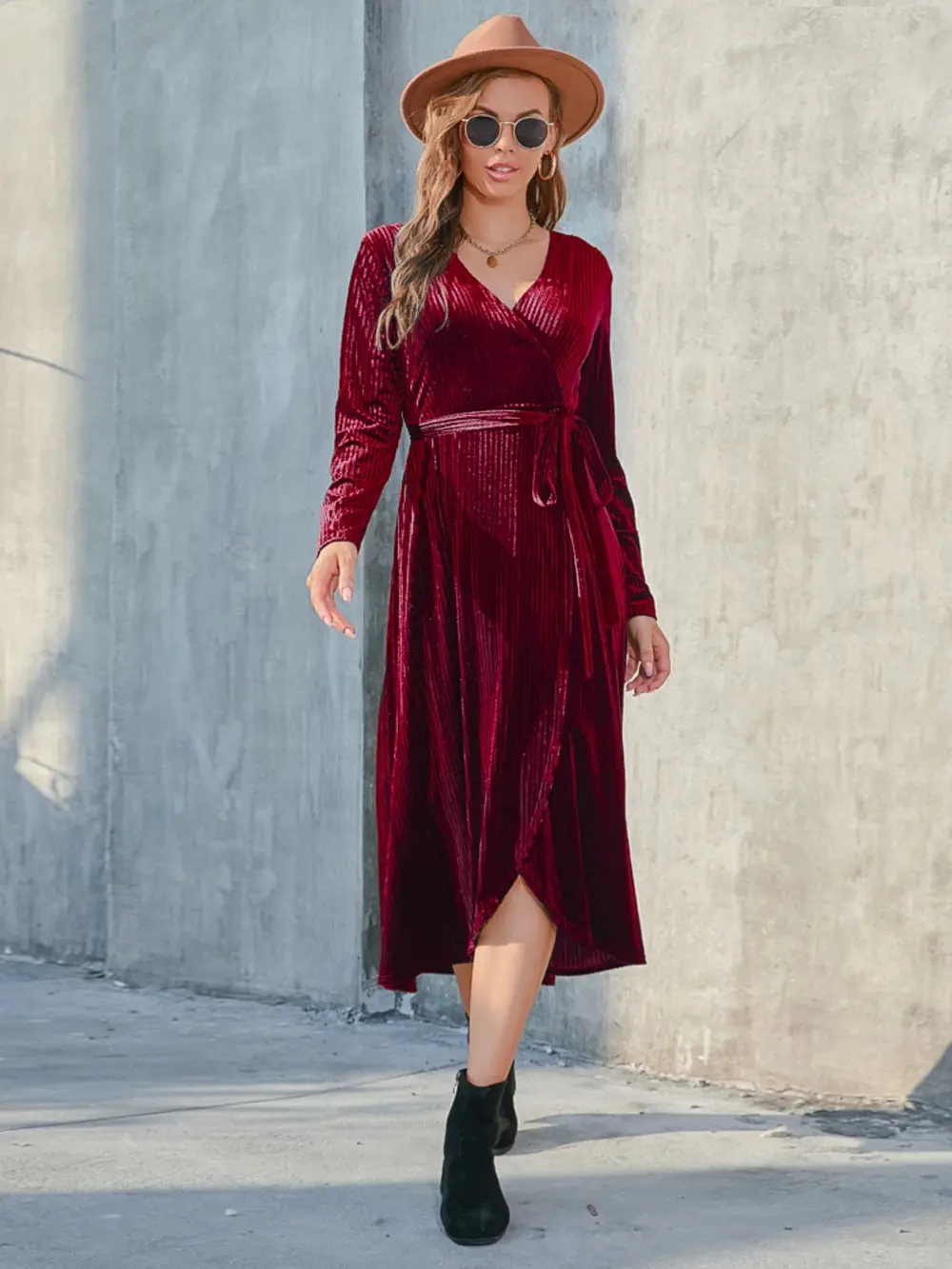 Tie Front Long Sleeve Slit Dress, image 6