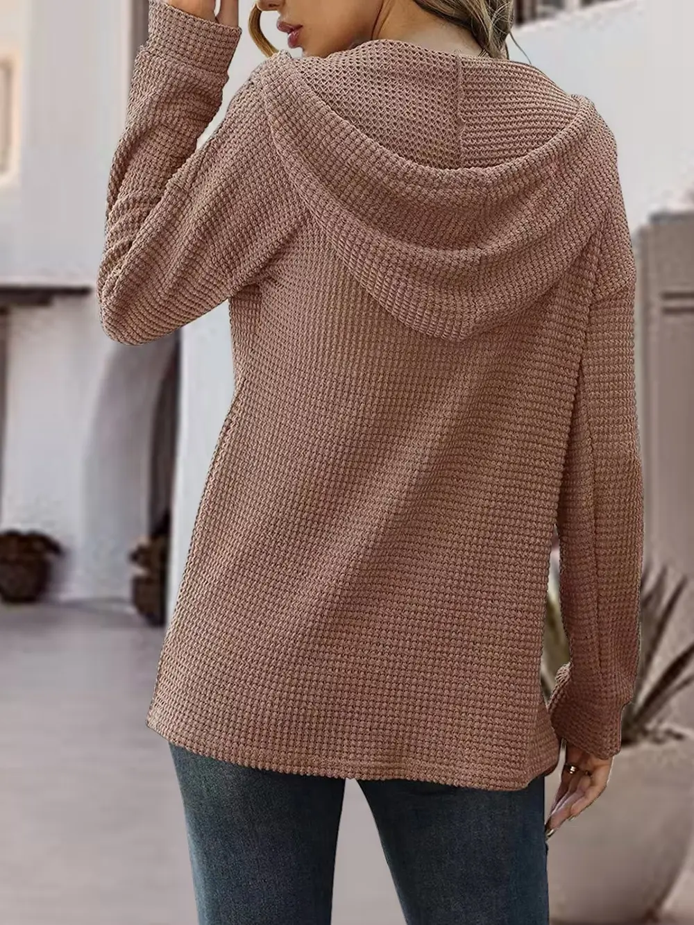 Half Button Up Drawstring Hoodie, image 16