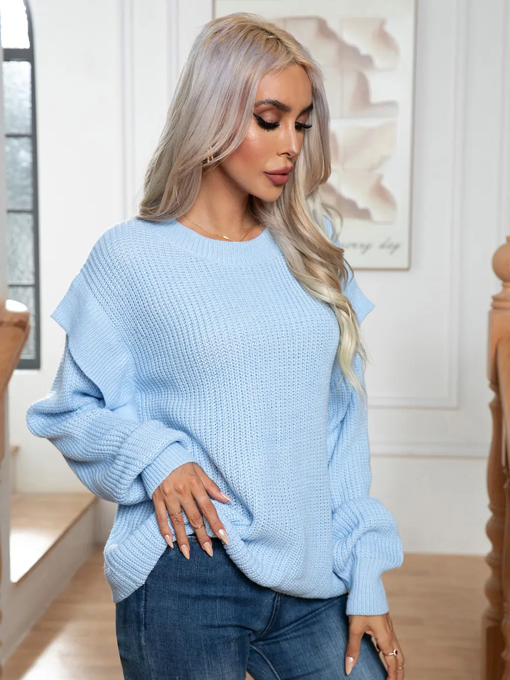 Dropped Shoulder Long Sleeve Sweater, image 4