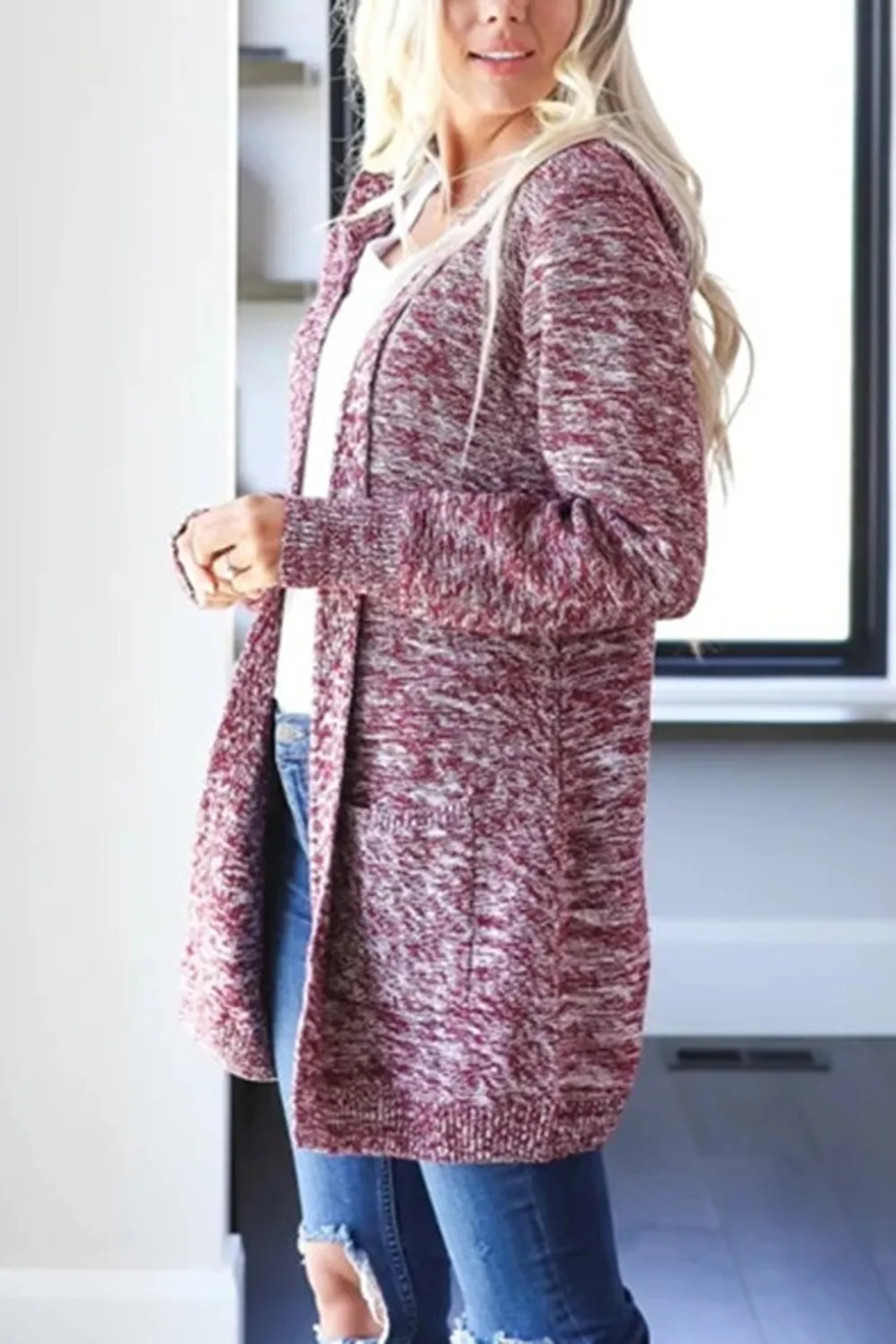 Heathered Open Front Cardigan with Pockets, image 6