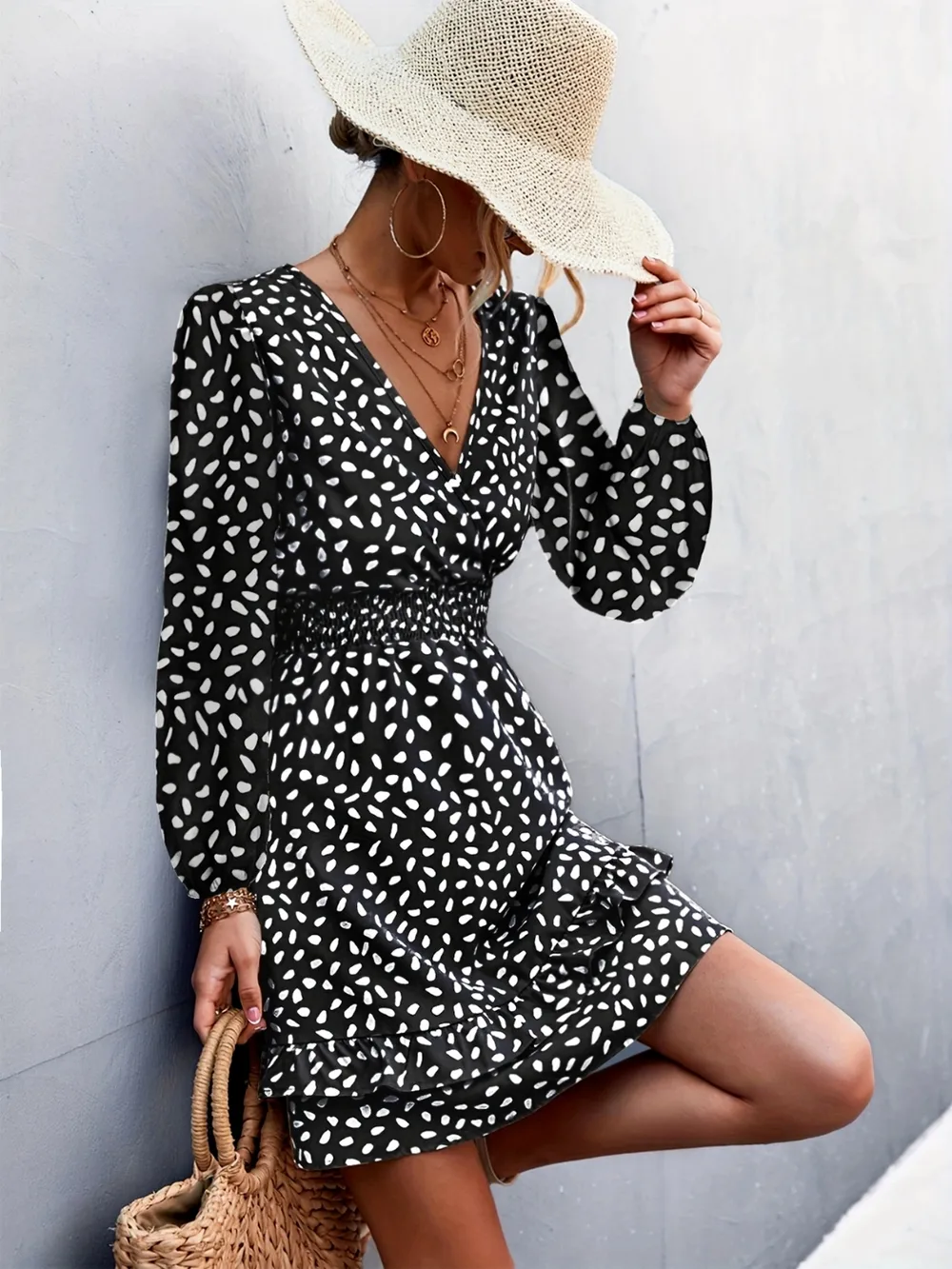 Printed Ruffle Trim Smocked Mini Dress, image 3