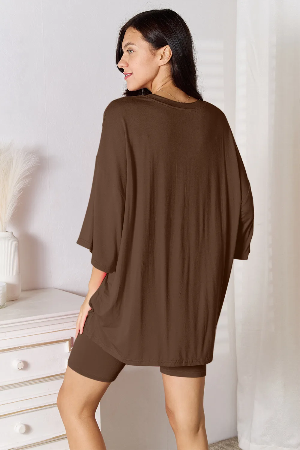 Full Size Soft Rayon Three-Quarter Sleeve Top and Shorts Set, image 15