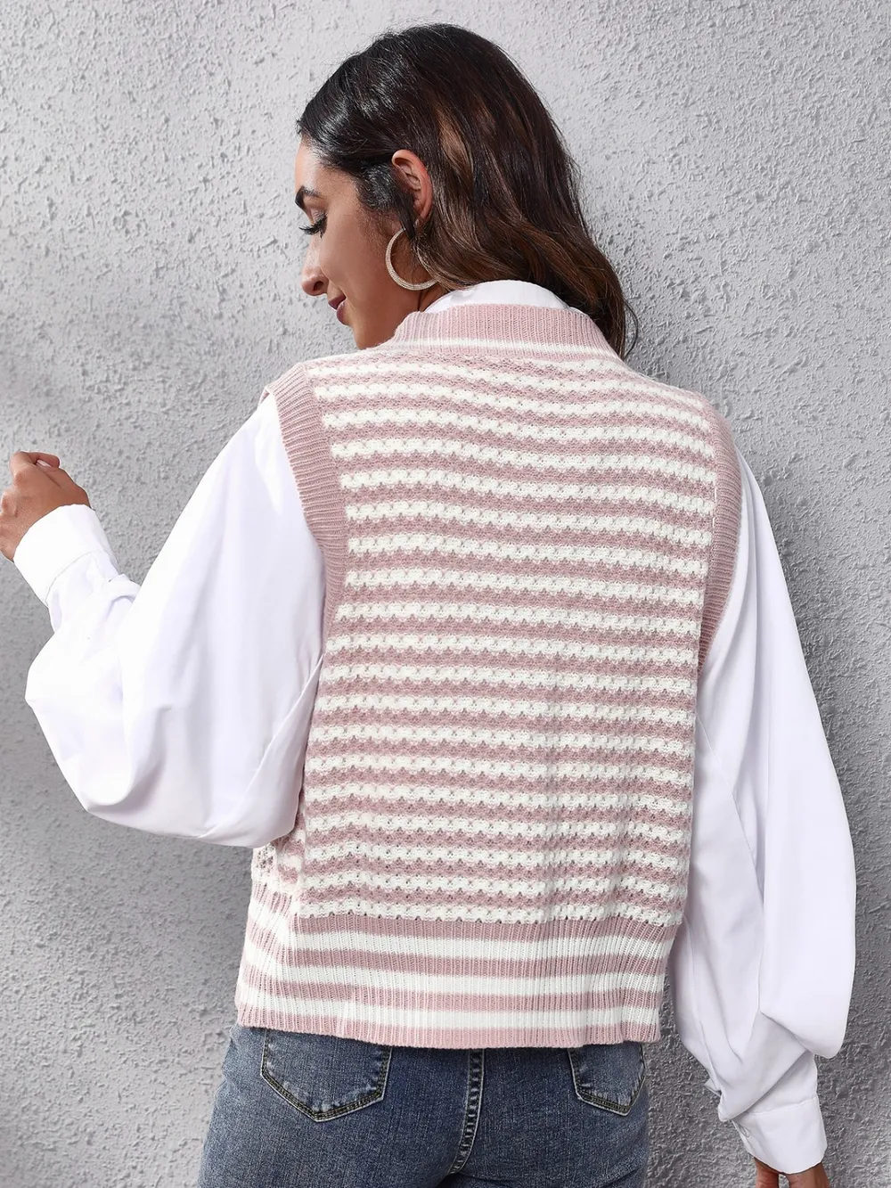 Striped Button Up V-Neck Sweater Vest, image 9