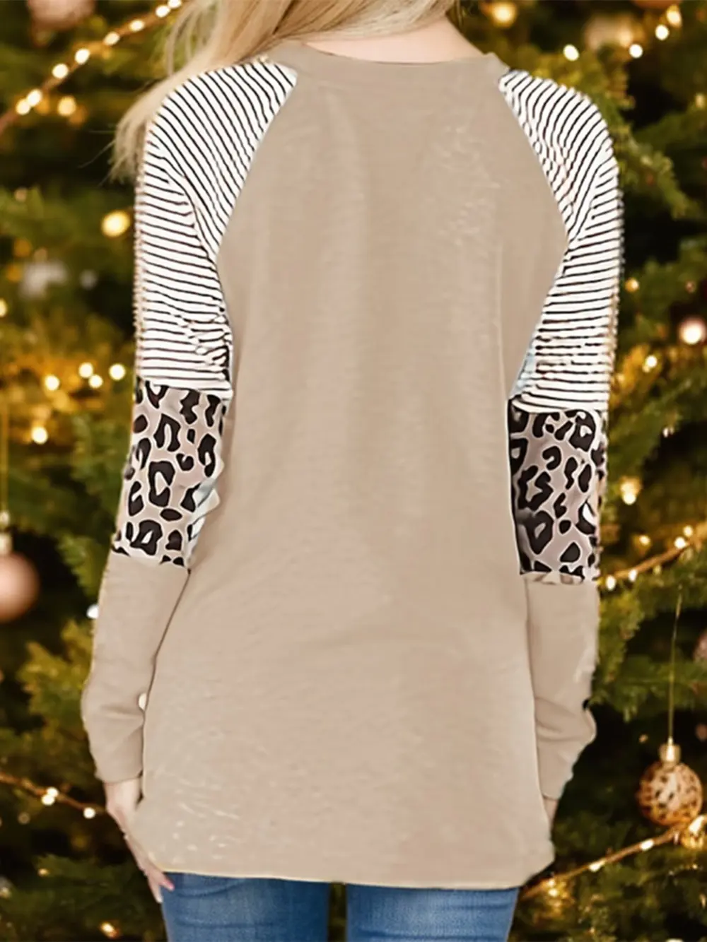 Christmas Tree Graphic Striped Long Sleeve Sweatshirt, image 3