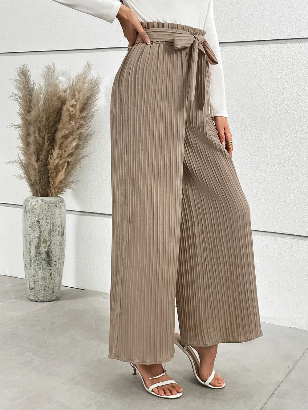 Tied Wide Leg Long Pants, image 4
