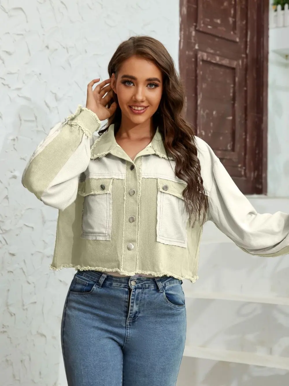 Color Block Crop Jacket with Pockets, image 11