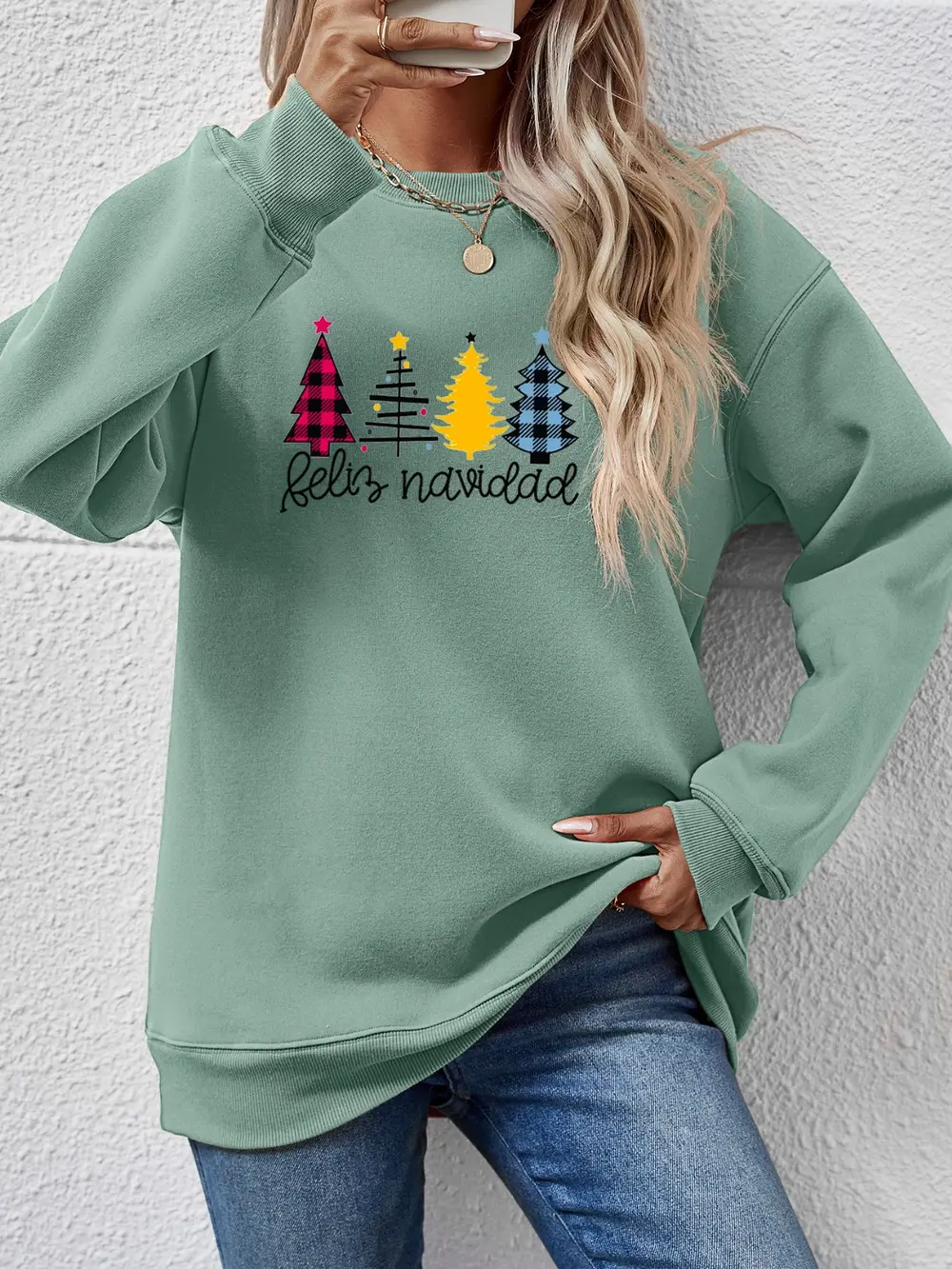 Round Neck Graphic Long Sleeve Sweatshirt, image 17