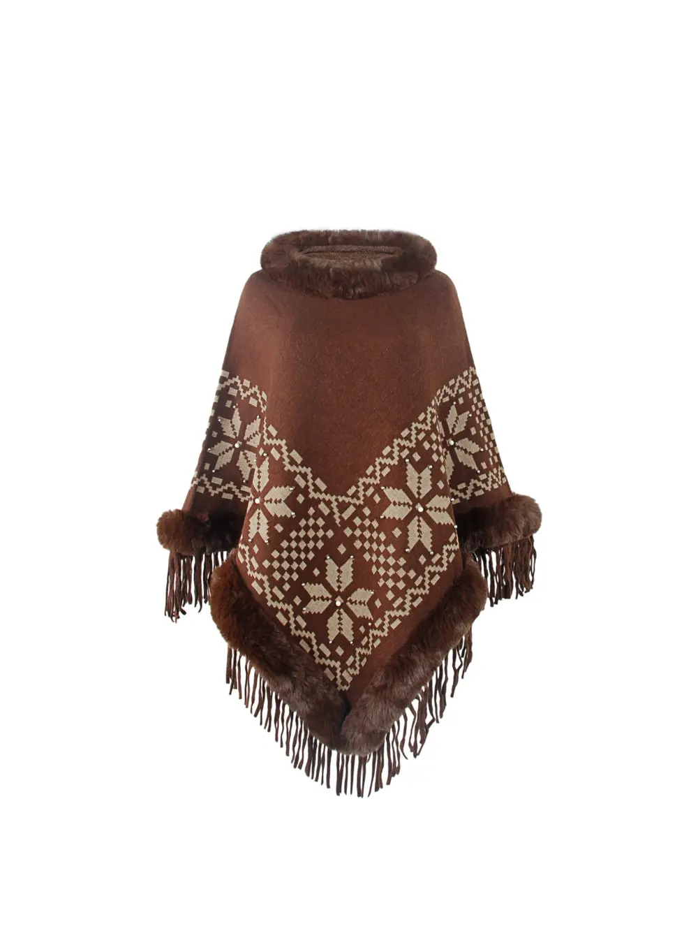 Fringe Geometric Cape Sleeve Poncho, image 9