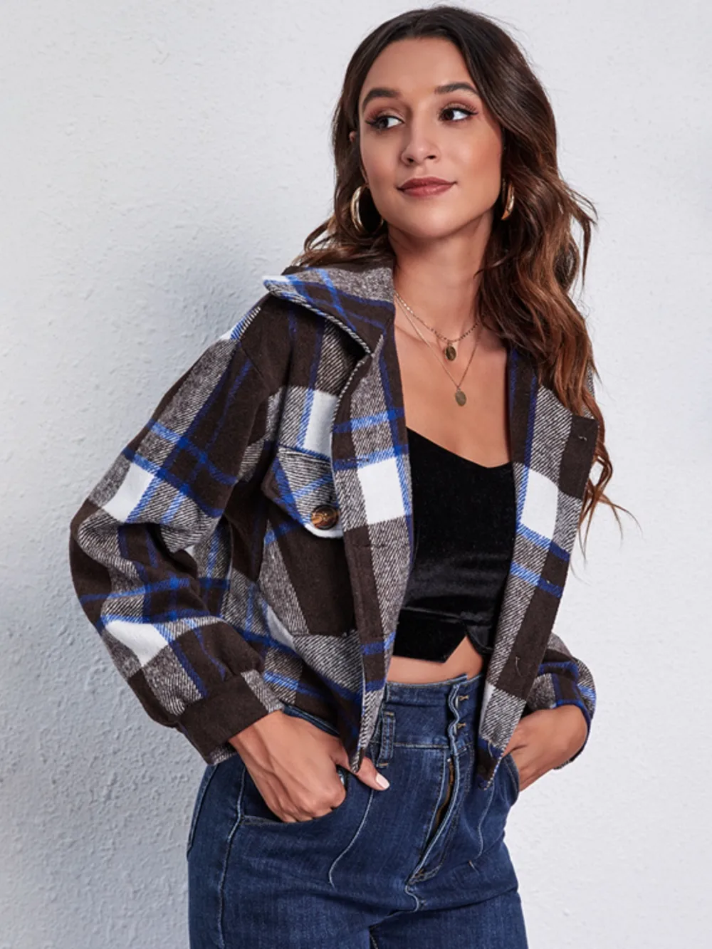 Plaid Button Front Jacket with Pockets, image 16