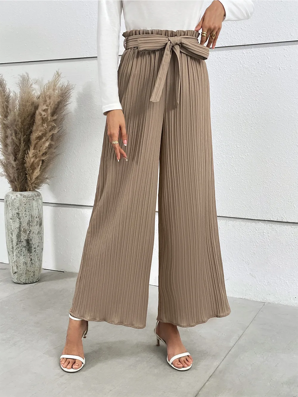 Tied Wide Leg Long Pants, image 5