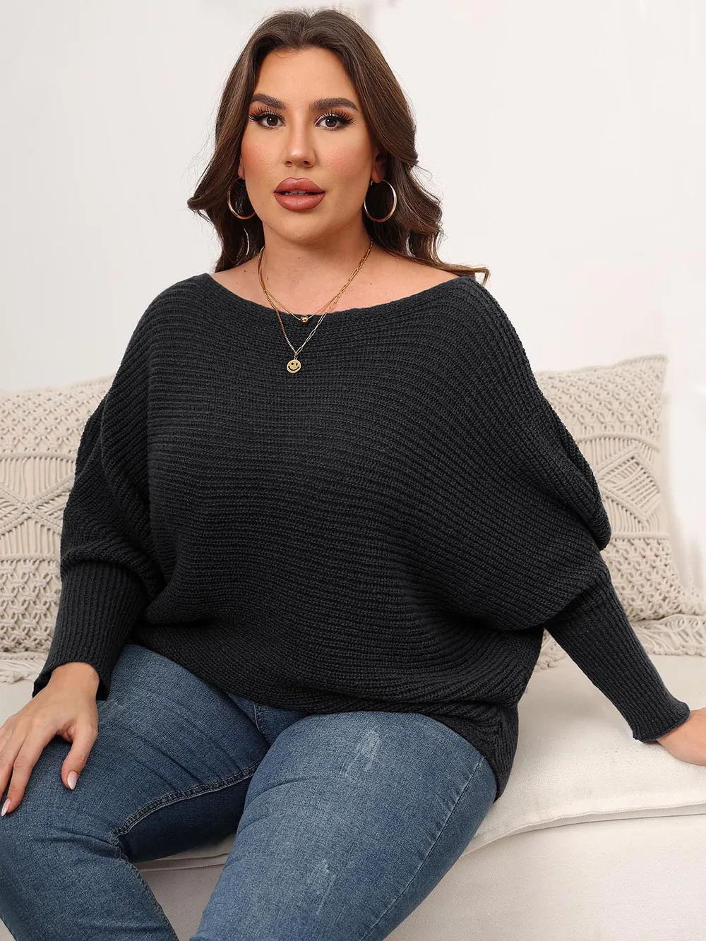 Full Size Boat Neck Batwing Sleeve Sweater, image 10