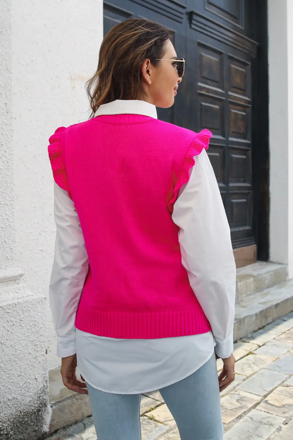 Round Neck Ruffled Sweater Vest, image 11