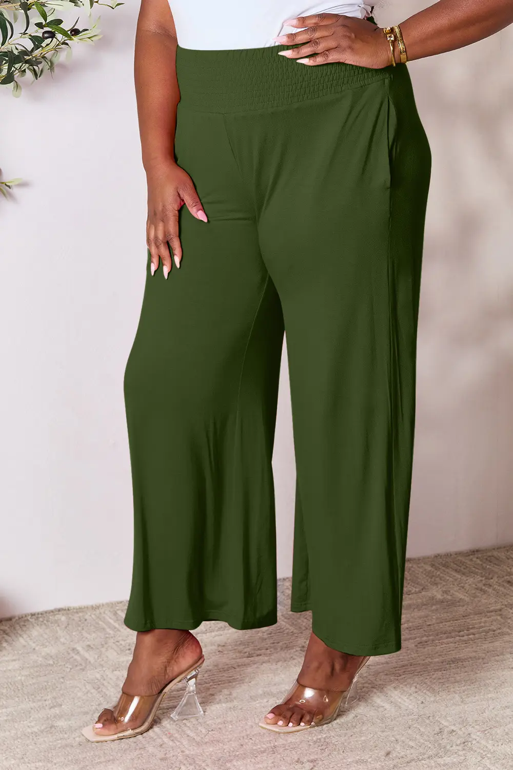 Full Size Smocked Wide Waistband Wide Leg Pants, image 17
