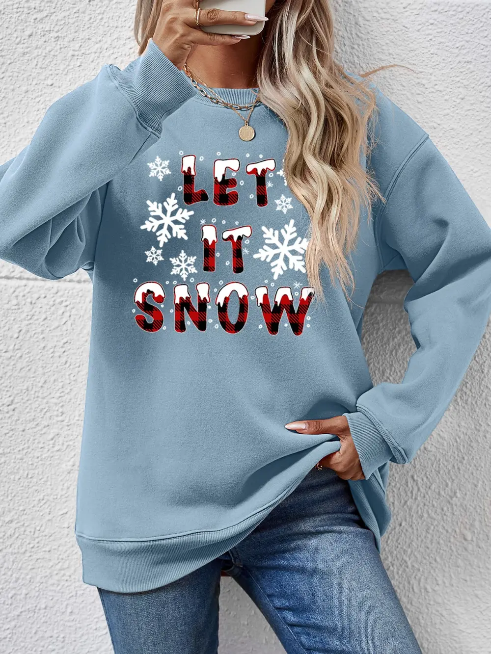 LET IT SNOW Round Neck Long Sleeve Sweatshirt, image 19