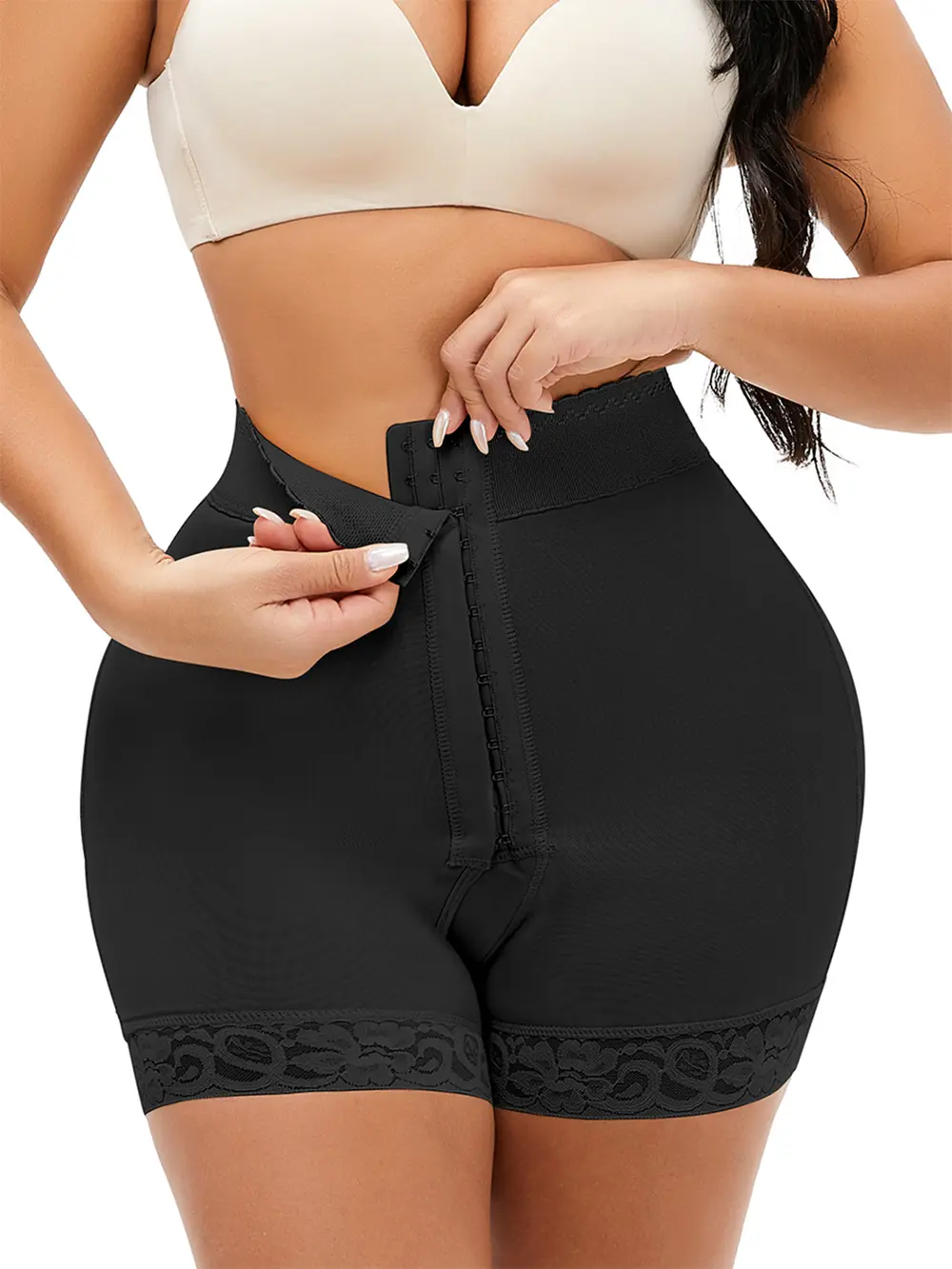 Full Size Lace Detail Hook-and-Eye Shaping Shorts, image 13