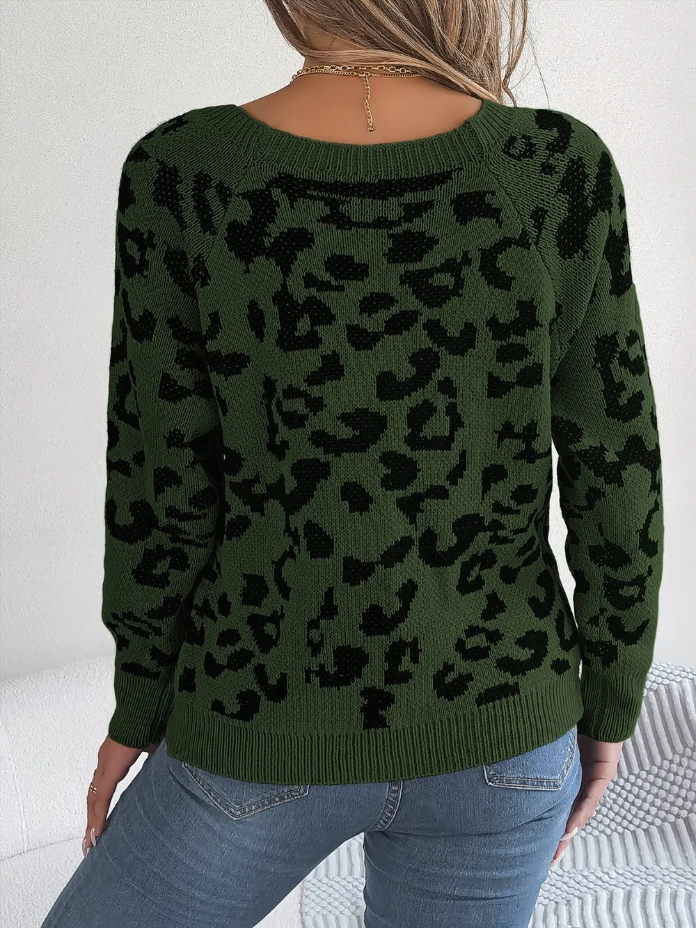 Leopard Buttoned Square Neck Sweater, image 8