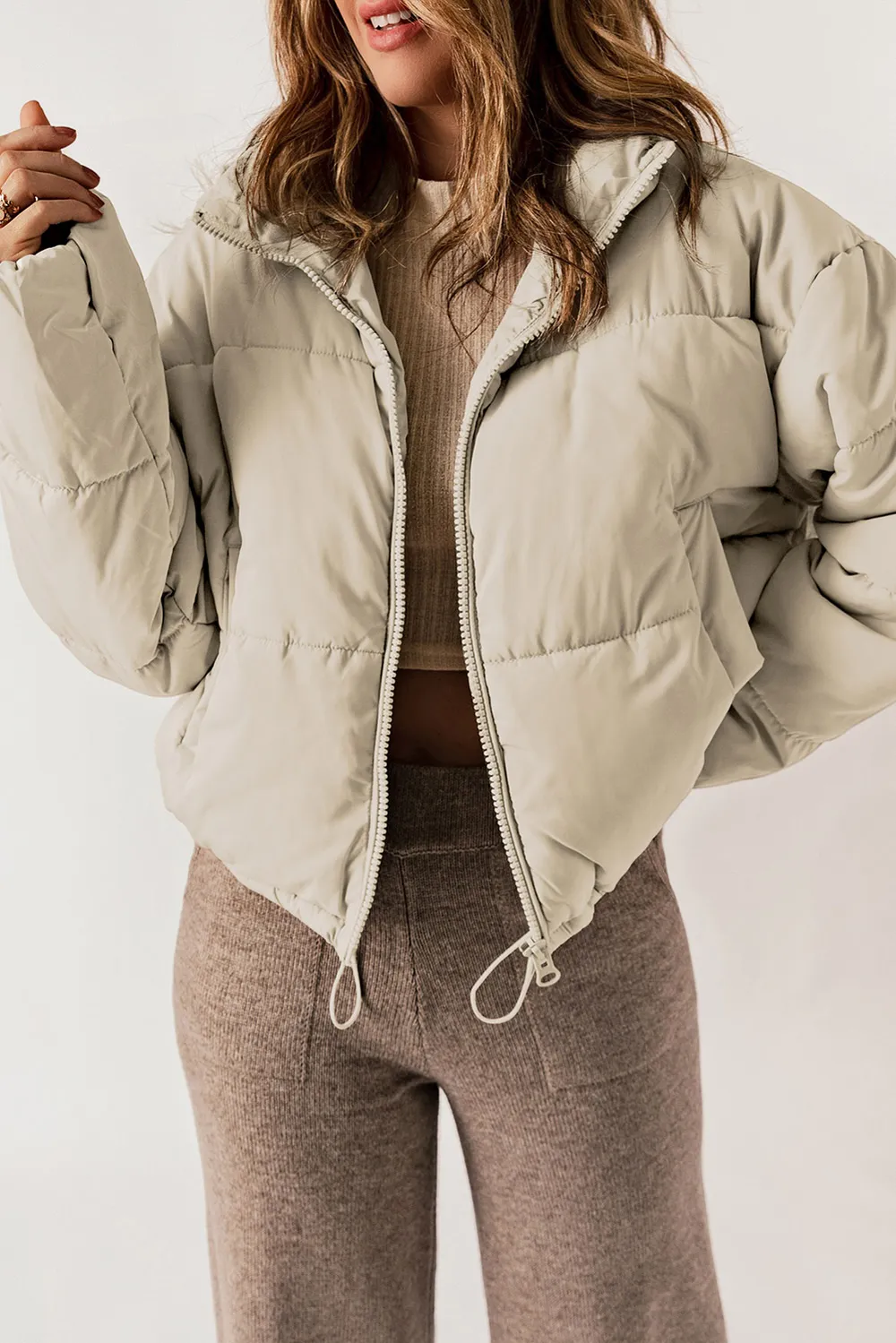 Zip Up Collared Neck Long Sleeve Winter Coat, image 13