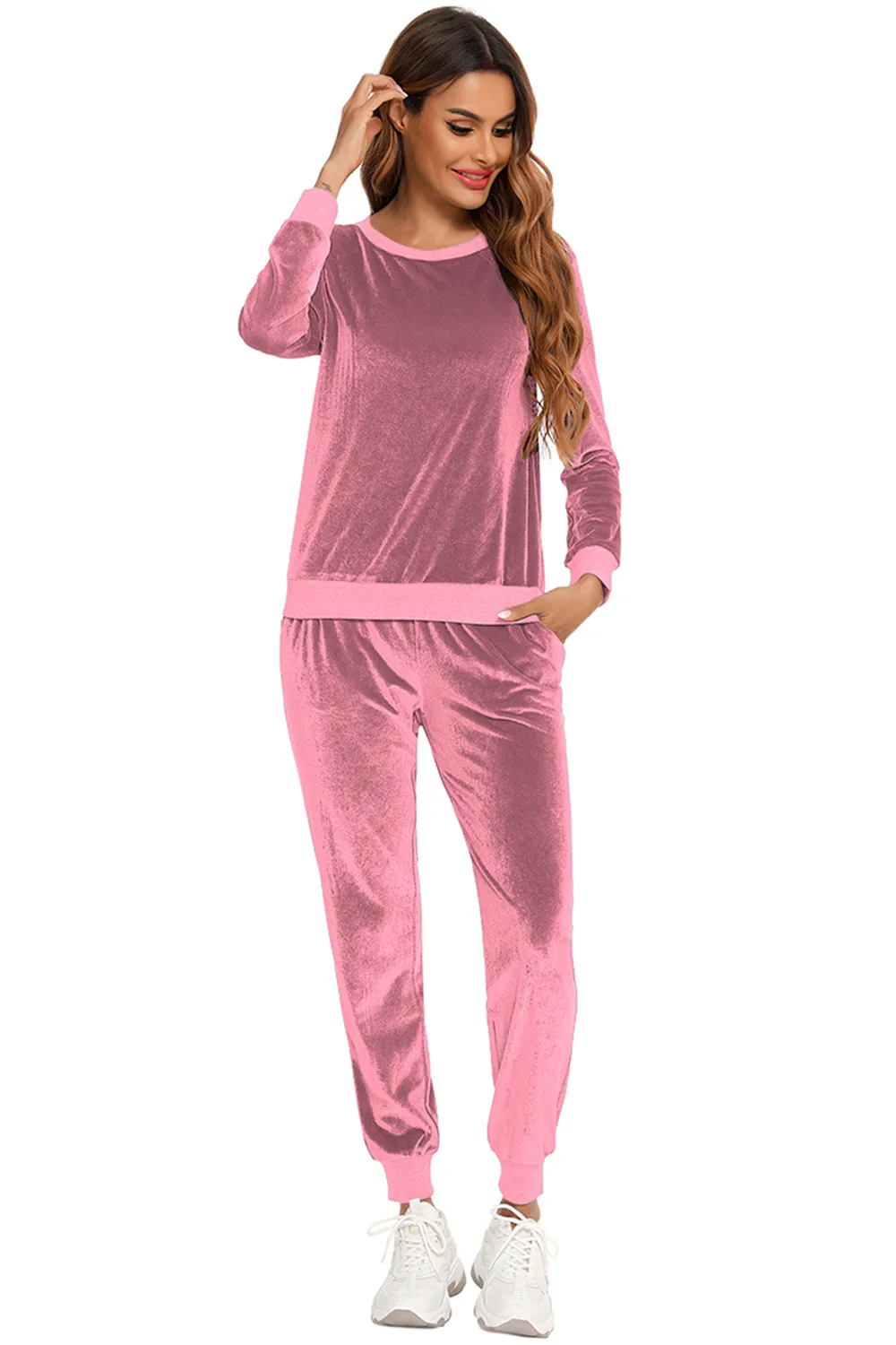 Round Neck Long Sleeve Loungewear Set with Pockets, image 8