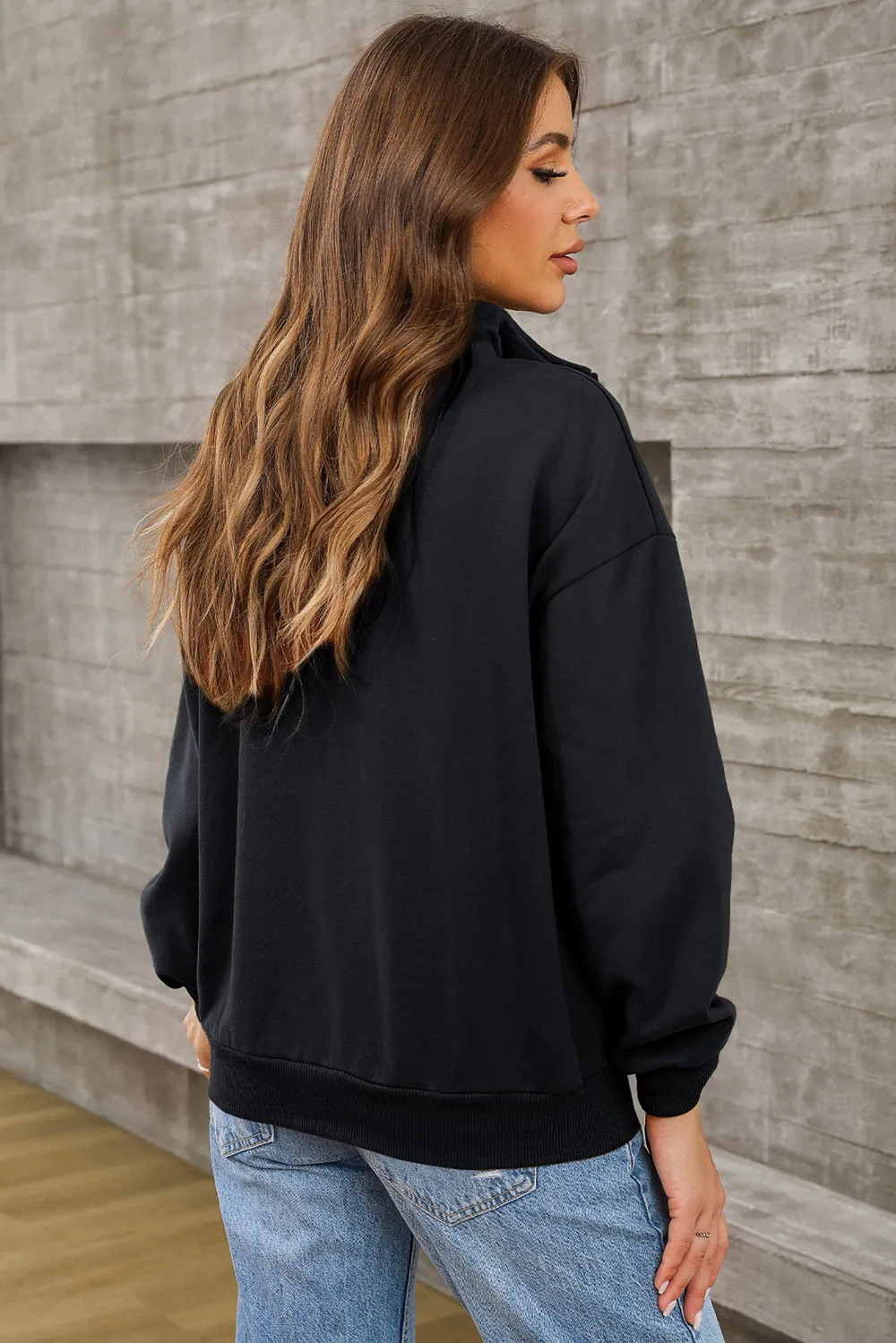 Half Zip Drop Shoulder Sweatshirt and Pocket, image 6