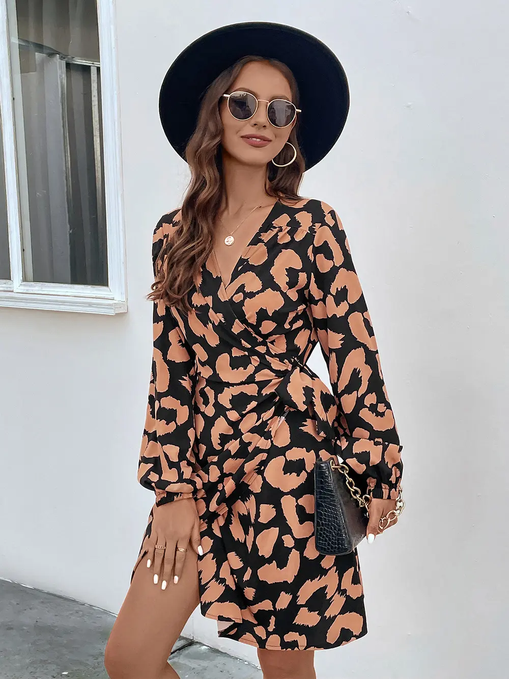 Printed Surplice Long Sleeve Dress, image 3