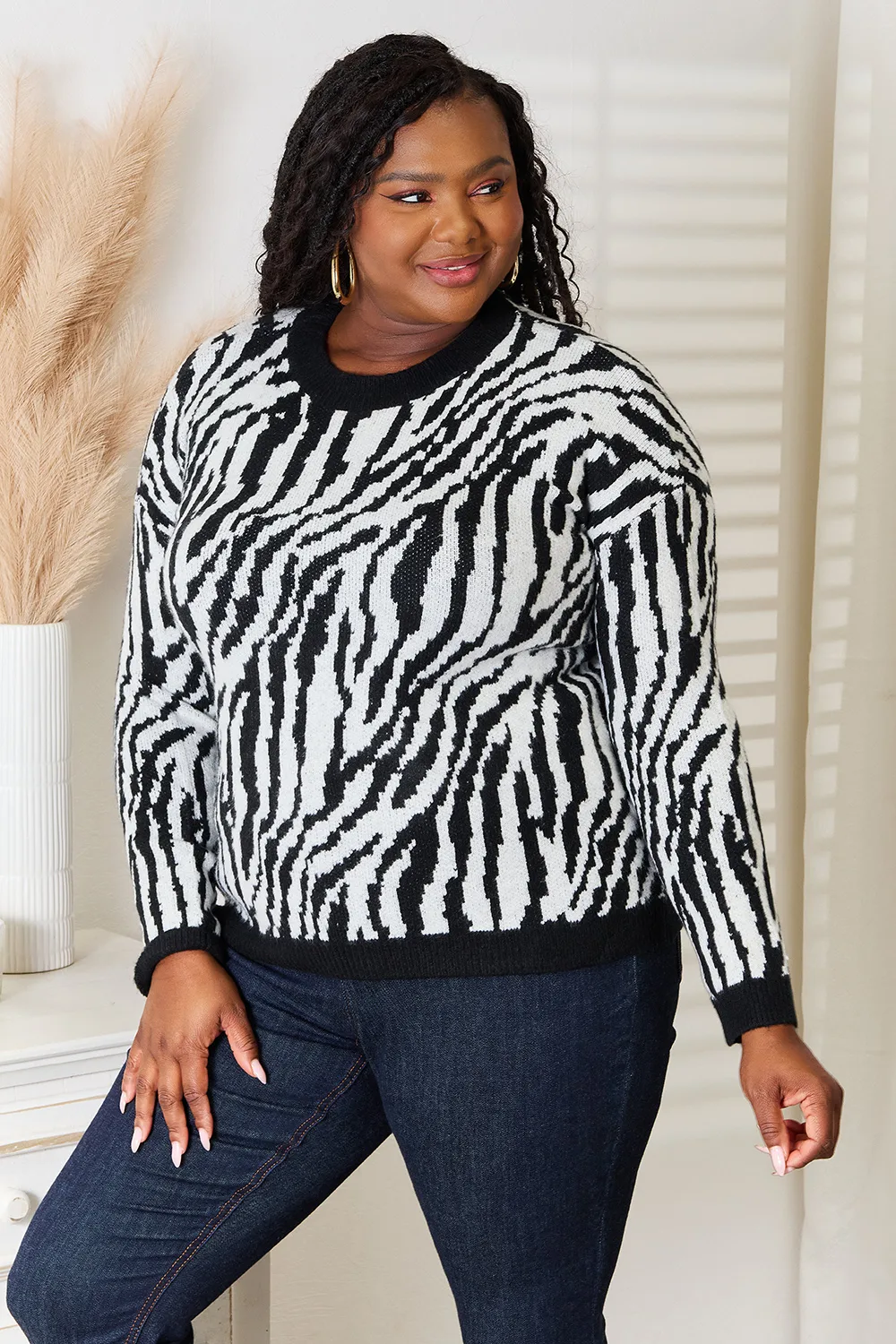 Full Size Zebra Print Sweater, image 6