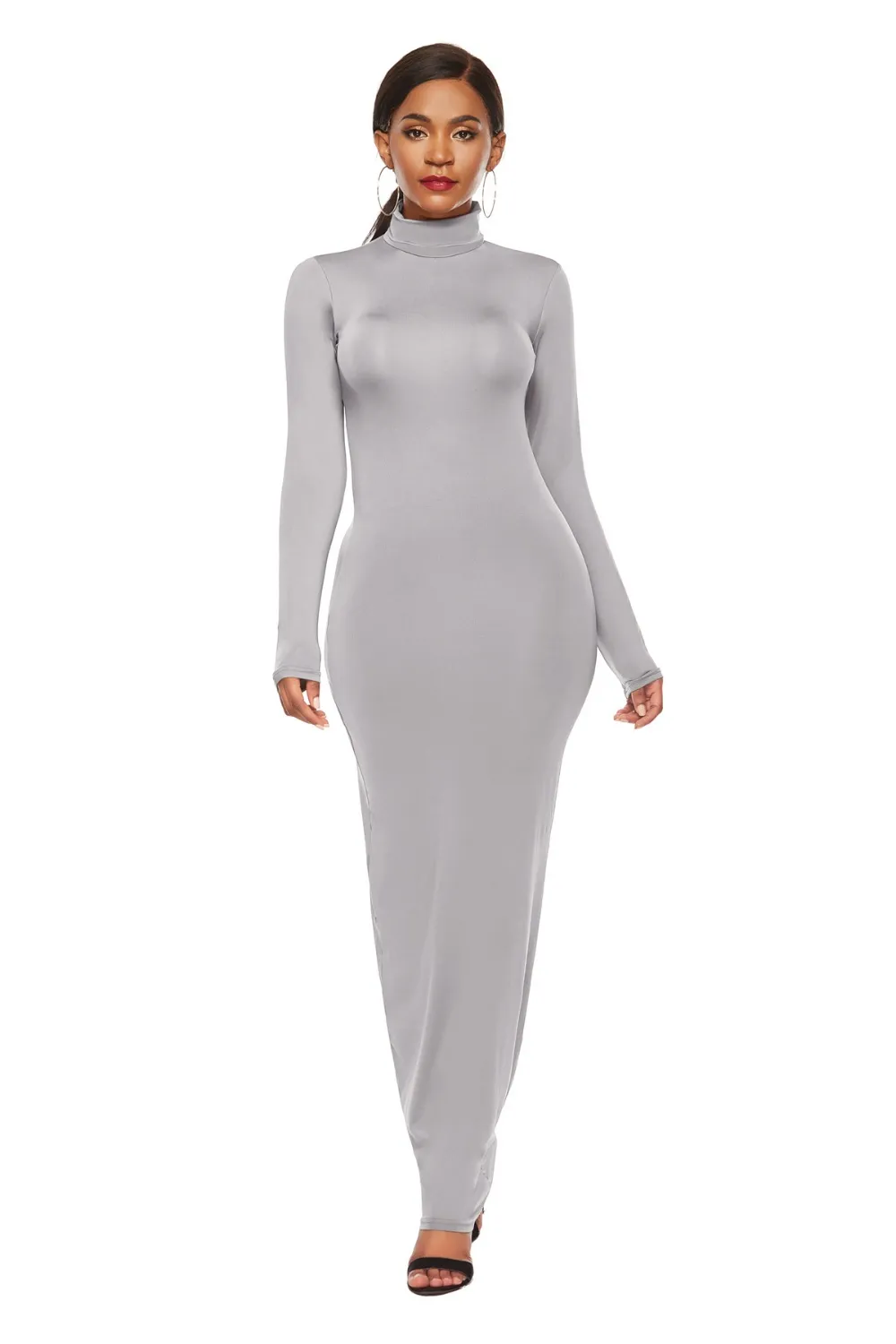 Mock Neck Long Sleeve Maxi Slim Dress, image 32