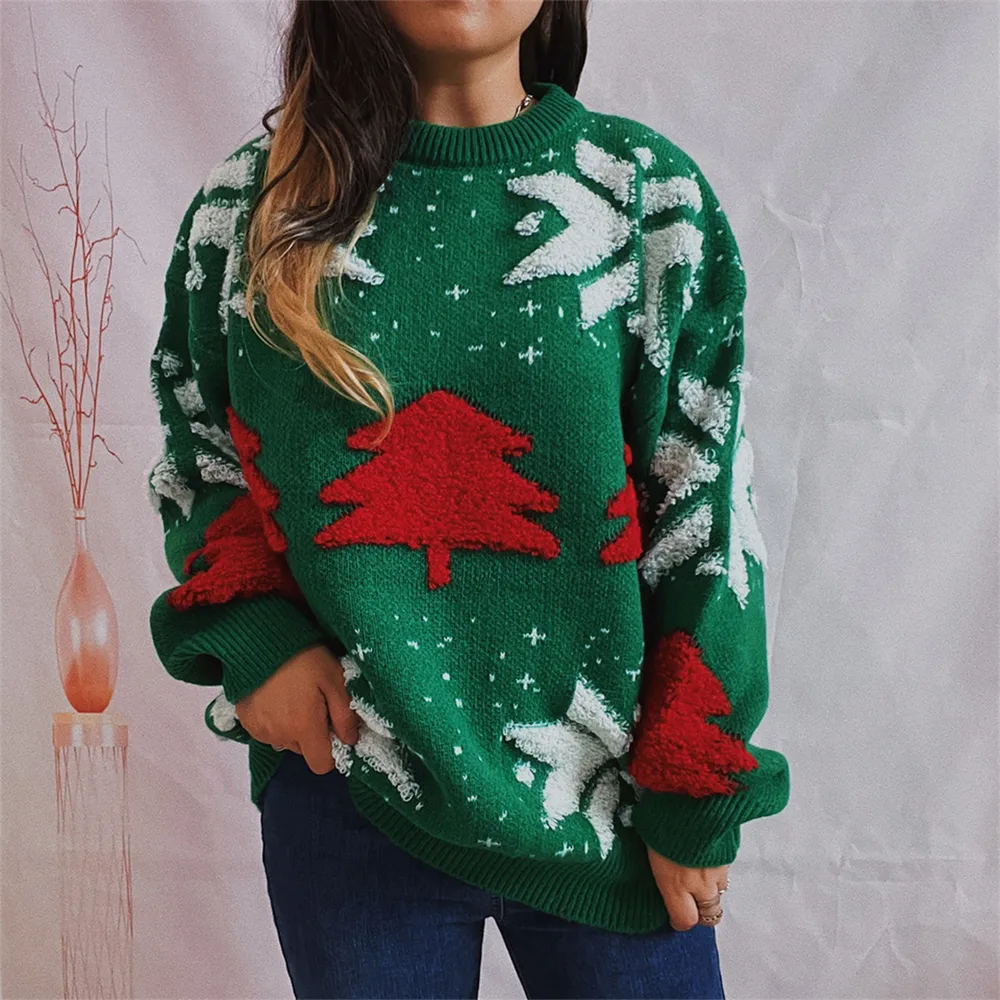 Snowflake Round Neck Long Sleeve Sweater, image 9