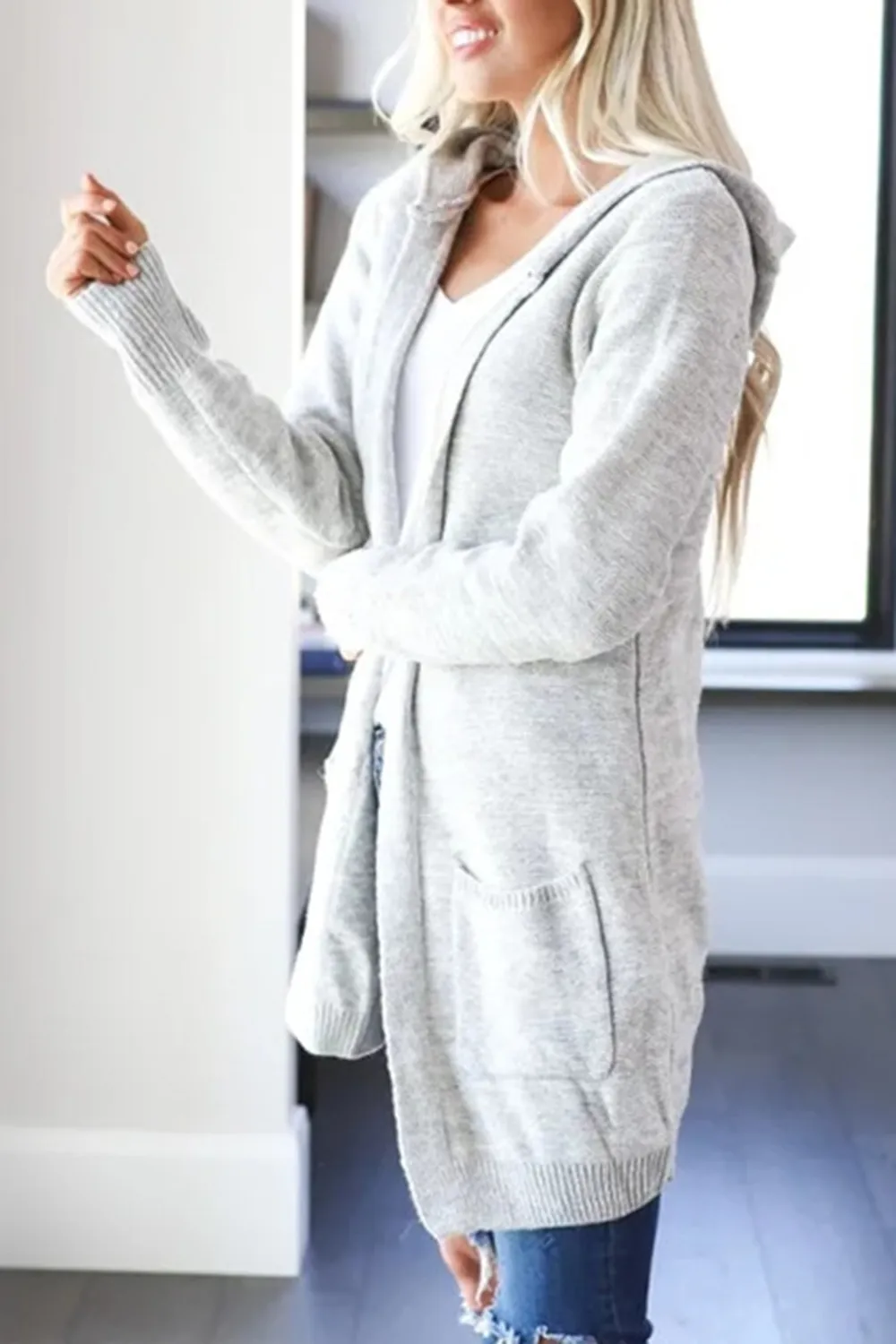 Heathered Open Front Cardigan with Pockets, image 11