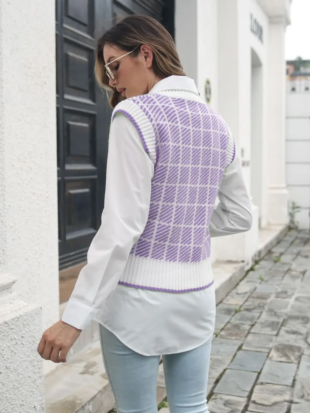 Plaid V-Neck Sweater Vest, image 6