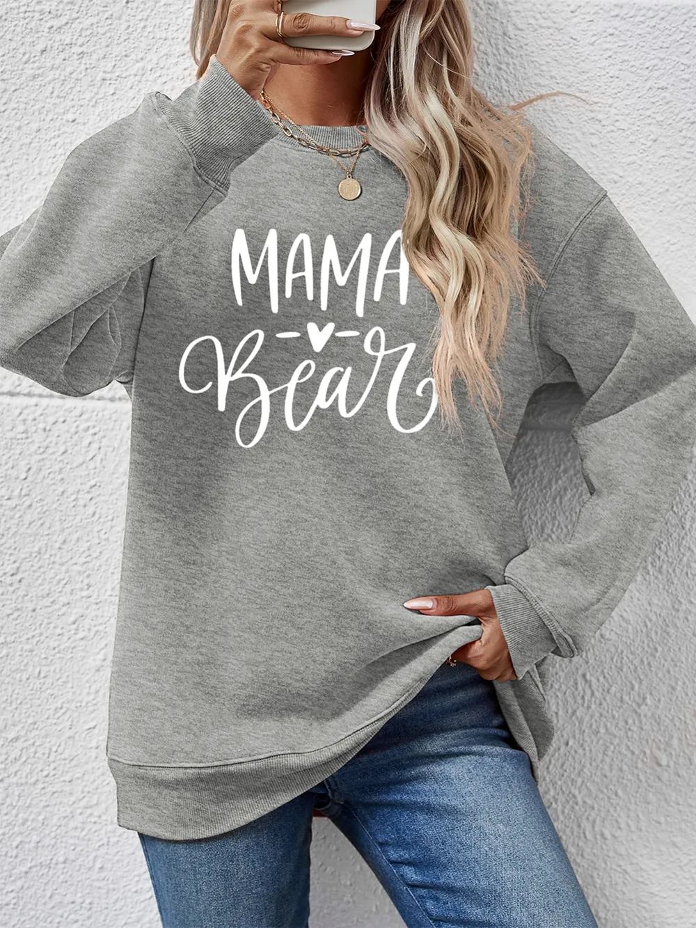Letter Graphic Round Neck Long Sleeve Sweatshirt, image 13