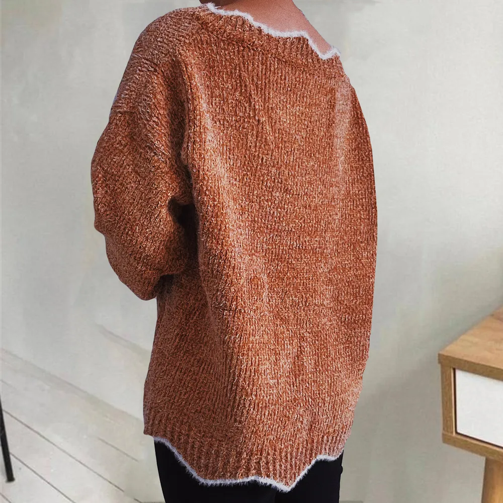 V-Neck Drop Shoulder Long Sleeve Sweater, image 2