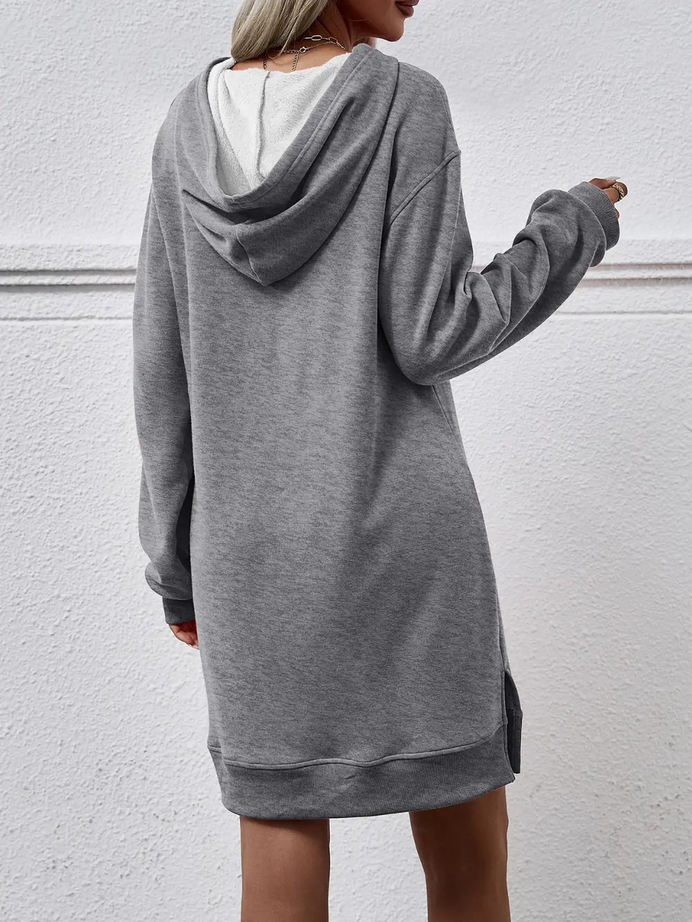 Slit Long Sleeve Hooded Dress with Pocket, image 21