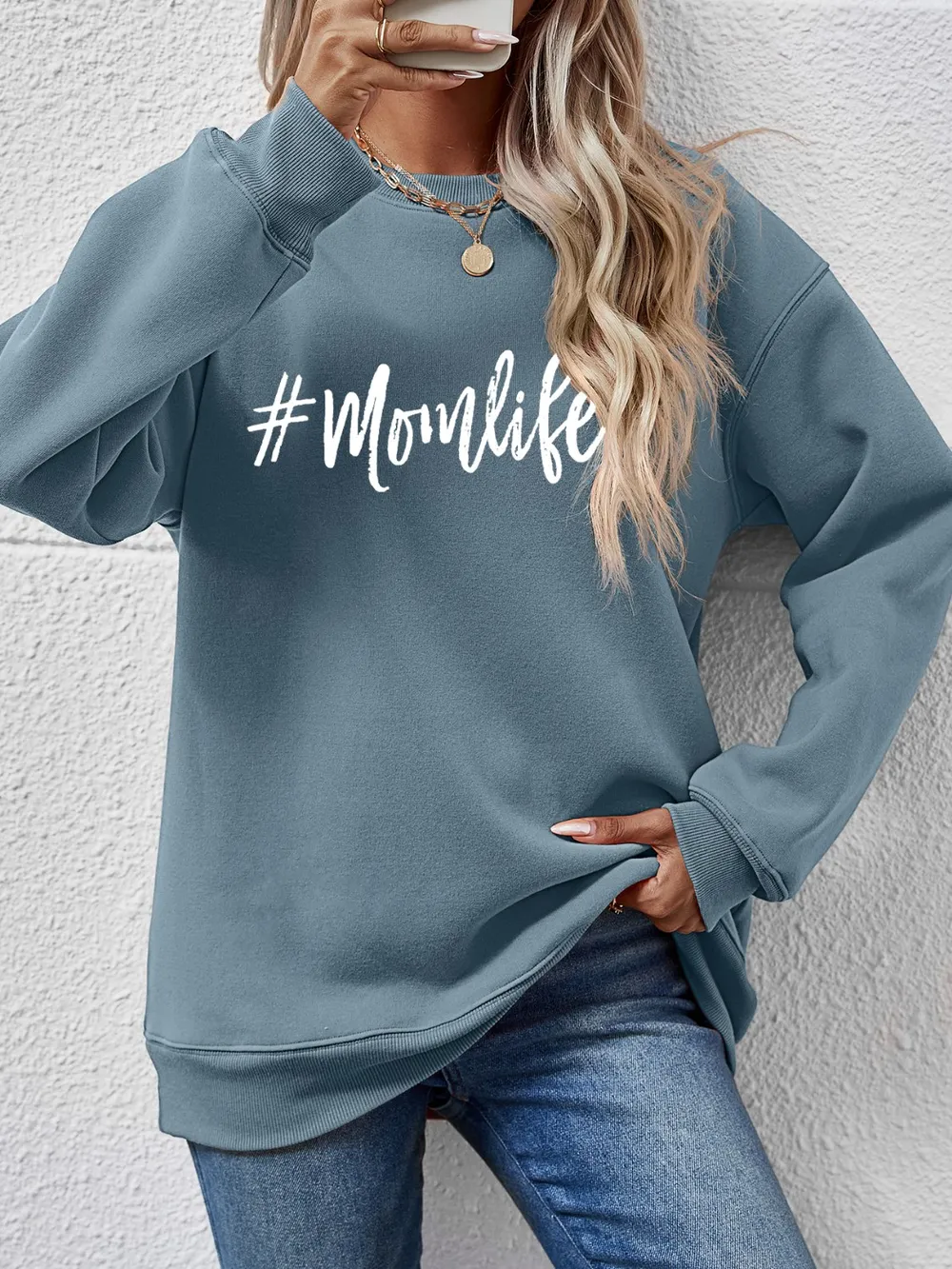 Letter Graphic Round Neck Sweatshirt, image 5
