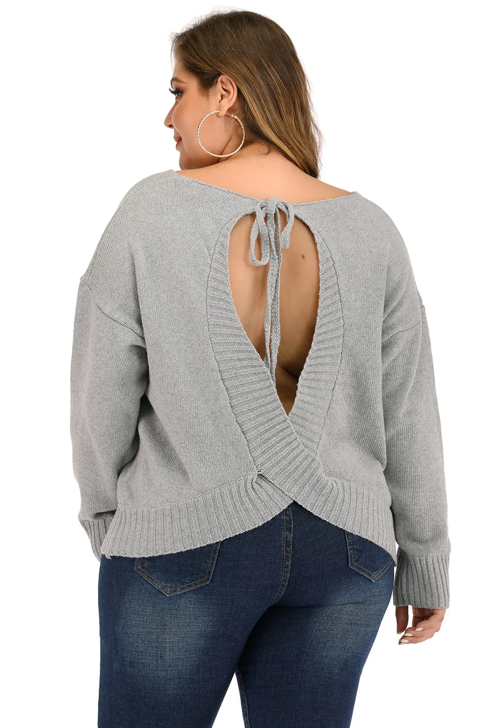 Plus Size V Neck Pullover Sweater, image 2