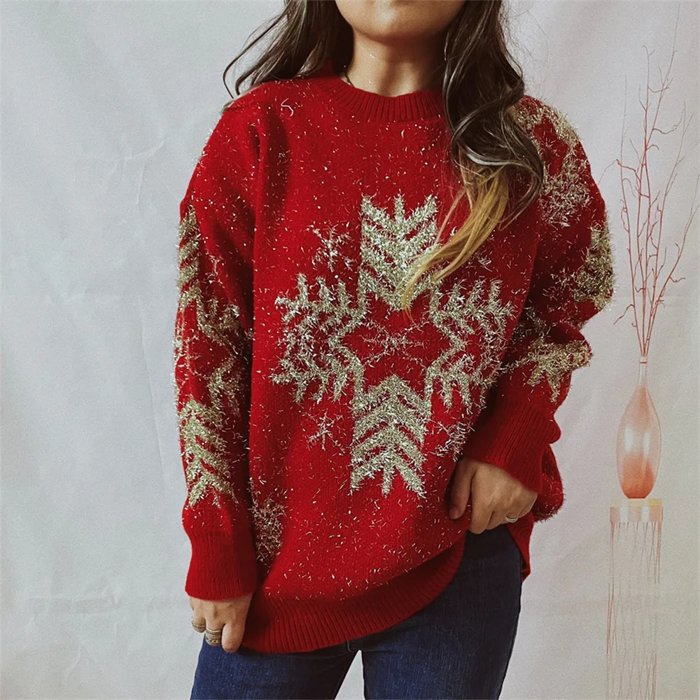 Snowflake Pattern Long Sleeve Sweater, image 2