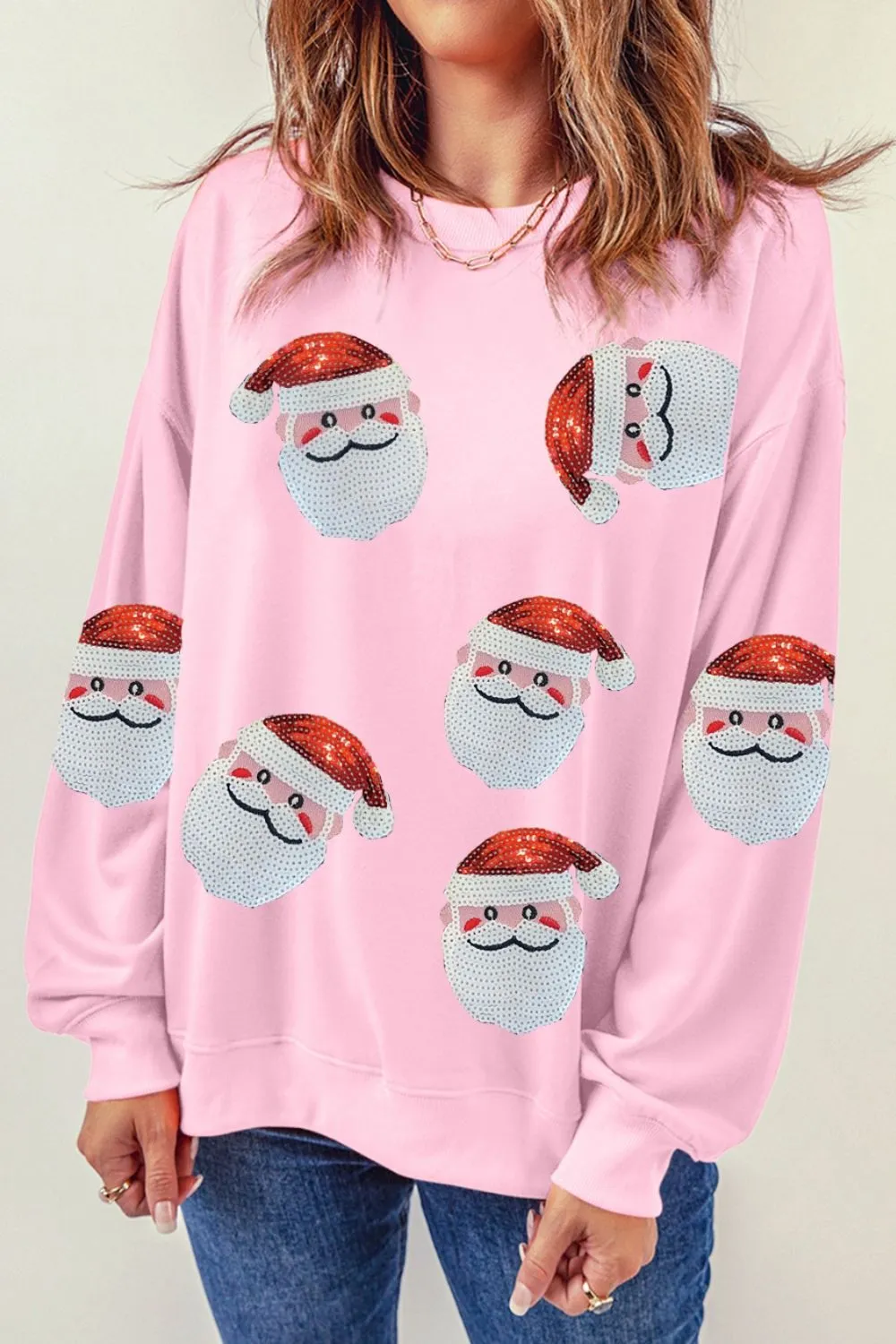 Sequin Santa Patch Round Neck Sweatshirt, image 13