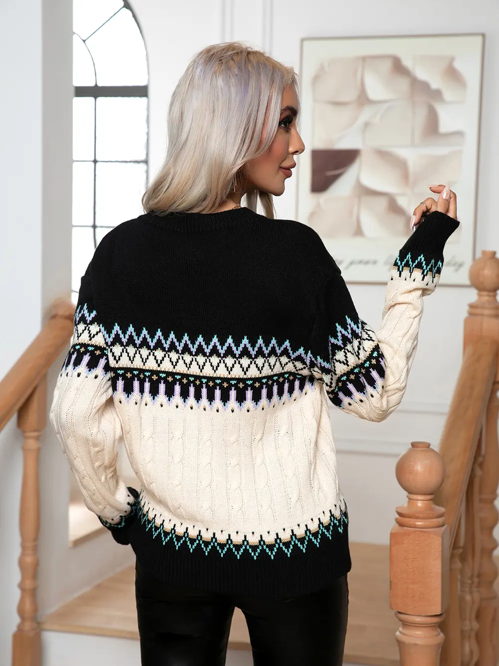 Round Neck Cable-Knit Sweater, image 2